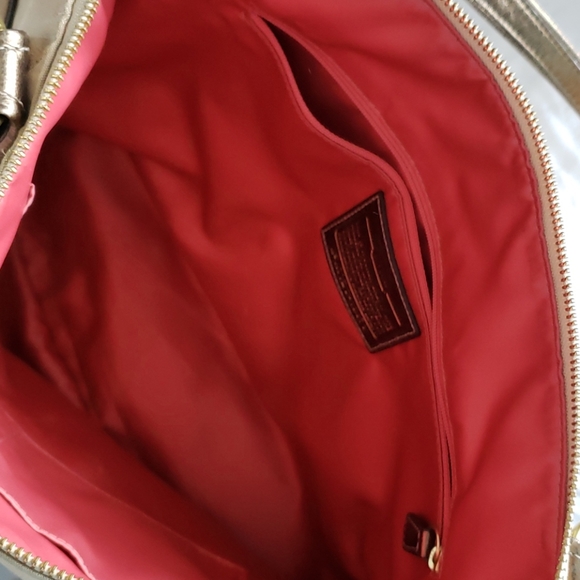 Coach Poppy Gold Metallic Signature Sateen Tote - Picture 4 of 10